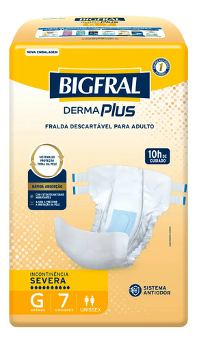 Fralda Geriátrica Derma Plus tamanho G 7 Unidades Bigfral Adulto