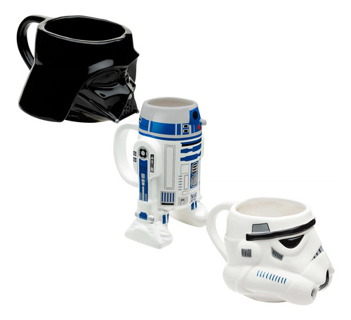 3 Tazas Café Ceramica Star Wars Darth Vader R2d2 Bb8 Disney