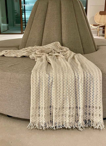 Manta Crochet / Frazada Ligera 100% Algodón Tejido Bige Chica