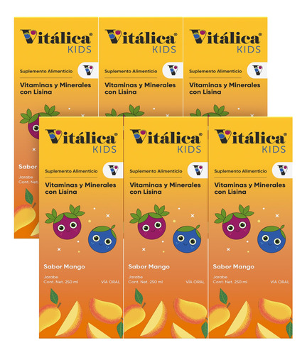 Vitalica Kids Suplemento Alimenticio Jarabe 250ml (6 Piezas) Sabor Mango