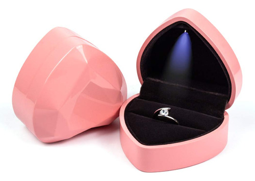 Estuche Caja Corazon Para Anillo Alianza Con Led - Rosa