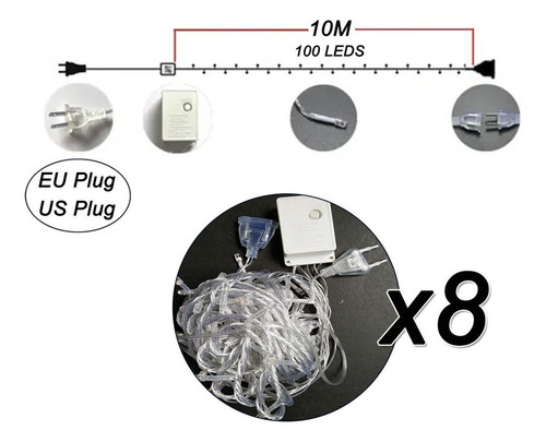 Annan A G 10 M 100 Luces Led Adornos Navideños, 8 Paquetes