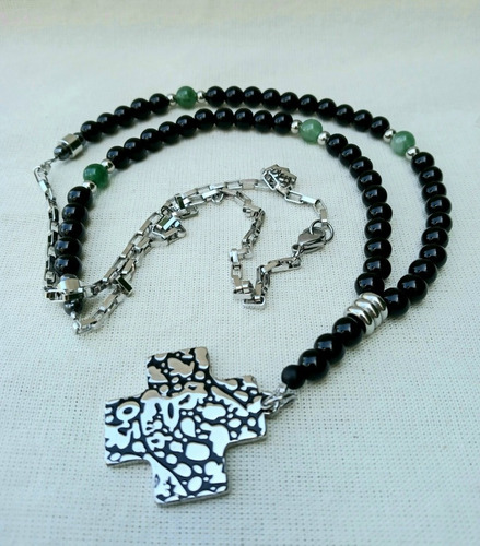 Imagen 1 de 3 de Collar Rosario Piedras Onix Con Aventurina Verde