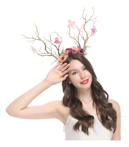 Xidajie - Diadema De Flores Con Cuernos De Ciervo Para Hallo