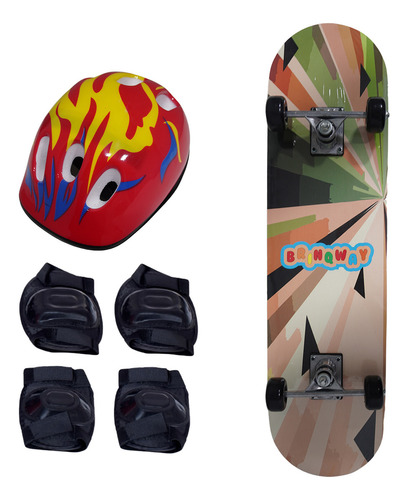 Skate Infantil Formas + Kit Proteção Capacete Completo