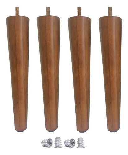 Kit 4 Pé Palito 40cm Com Parafuso 5/16 Imbúia Amendoa Puff Recamier Sofá Poltrona Mesa Banco + Bucha Americana 20mm