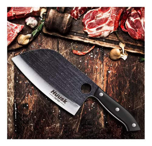  Huusk - Cuchillo vikingo japonés, cuchillo de carnicero forjado  con funda, acero de alto carbono, cuchillo de filete de carnicero japonés  para cocina, campamento : Hogar y Cocina