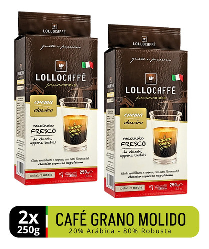 Café En Grano Molido Lollocaffé Italiano Crema Classico 500g