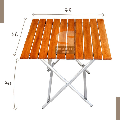 Imagen 4 de 9 de Mesa Plegable Aluminio Madera 75x66 Balcon Jardin Camping
