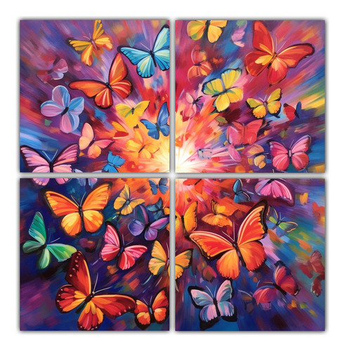 140x140cm Cuadro Mariposa Caleidoscopio Brillante Flores