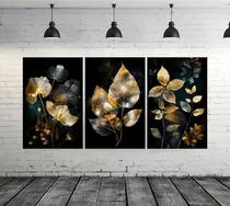 Comprar Cuadro Hojas Abstracto Dorado Plantas Moderno 120x60 Cm