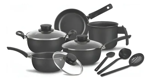 Conjunto de panelas 8 peças preto inclui caçarolas frigideiras e tampas