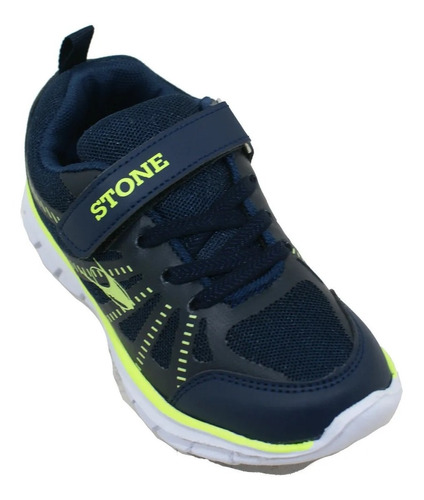 Zapatilla Stone Running Abrojo/cordón Marino/lima - Infantil