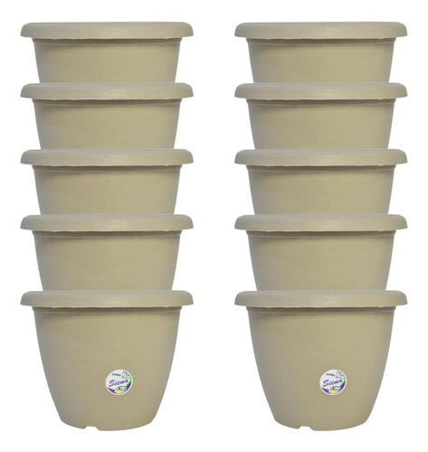 10 Vasos Redondo Siena 20cm De Plástico Para Plantas Flores Cor Bege