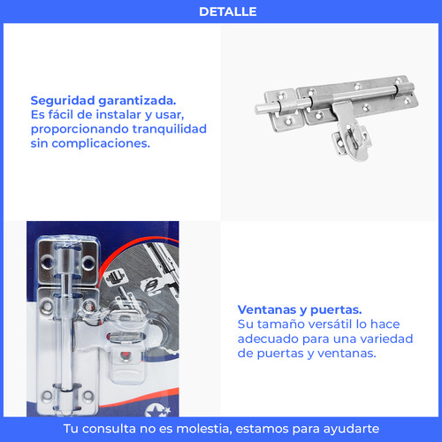 Pasador Metalico De Seguridad Plateado Puerta Traba Plateado