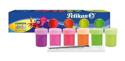 Tempera Pelikan Fluo Pote 20 Ml X 6 U + Pincel + Mezclador