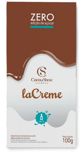 Tablete De Chocolate Lacreme Zero Açúcar Cacau Show 100g