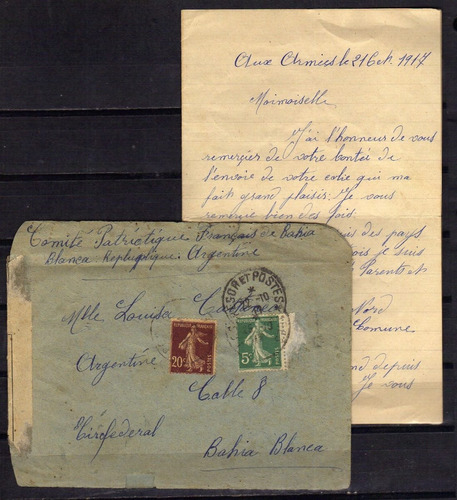Numismza Francia 1917 Sobre Censura + Carta ( S 91 ) Oferta