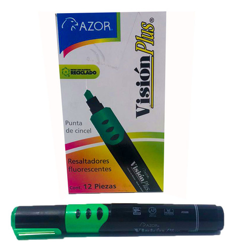 Marcatextos, Vision Plus, Verde Fluor, 1 Caja/12 Pzs. Verde