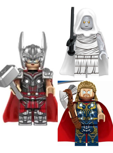 3 Bonecos Thor, Jane Foster, Gorr Amor&trovão Blocos Montar