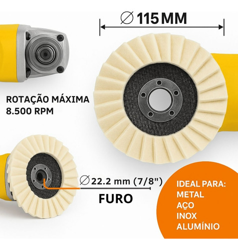 Par Disco Flap Feltro 115x22mm Polimento Espelhado Aço Inox
