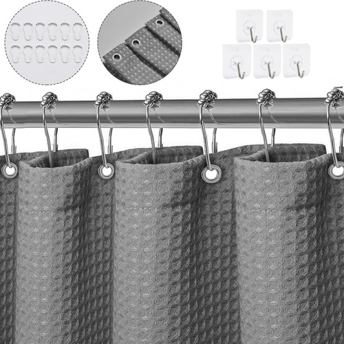 Cortina De Baño De Tela Para Ducha Impermeable 1.8m+ganchos Gris