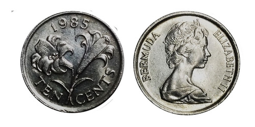 Moneda Bermuda 10 Centavos Flor De Lirio Elizabeth Ii