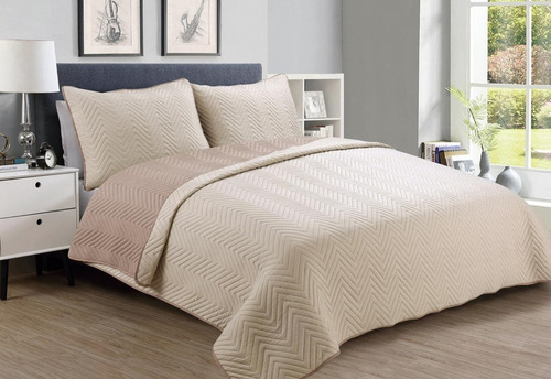 Cubrecama Quilt Liso Reversible Queen Size Con 2 Fundas