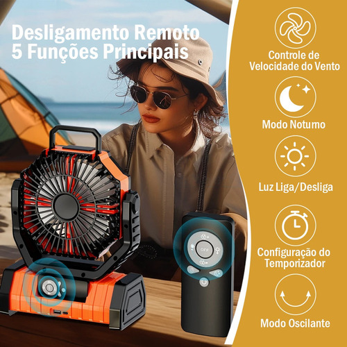 Ventilador Portátil Para Camping 20000mah Com Luzes Led