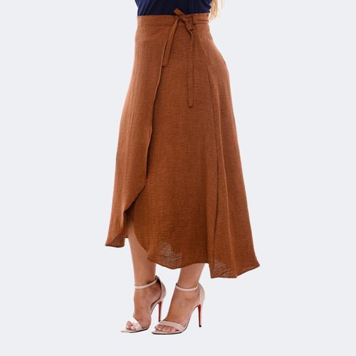 Saia Feminina Envelope Transpassada Godê Longa Midi Crepe