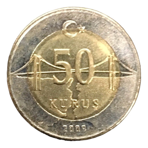 Turquia - 50 Kurus - Bimetalica - Año 2009 - Km #1243 