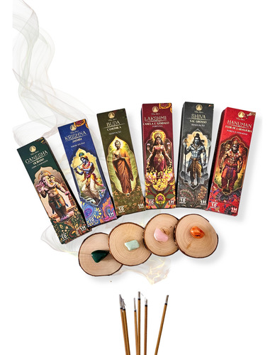 Kit Incenso Deuses Hindus 100% Natural Sem Carvão 60 Varetas