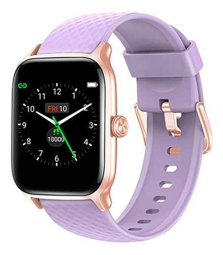 Reloj Inteligente Smartwatch Estilo De Vida Y Fitness Ew1 Color De La Caja Blanco Color De La Malla Lila Color Del Bisel Dorado