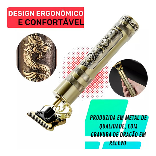 Maquina De Cortar Cabelo Raptorcom Barbeador Eletrico Acabamento Dragão Recarregável Sem Fio