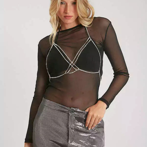 Body Chain Bikini De Cuello Triángulo Sexy Regulable Strass