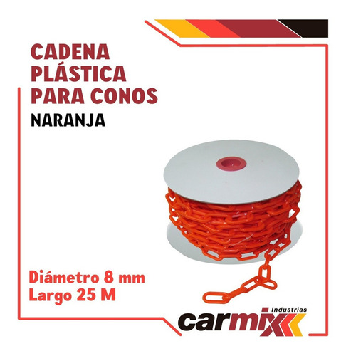 Rollo Cadena Plastica Para Conos Viales Seguridad 25 Metros Color Naranja