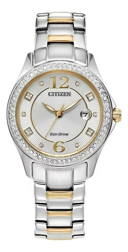 Citizen Crystal Silver-tone Dial Fe1146-71a Correa Plata Y Oro Bisel Plata Fondo Plata