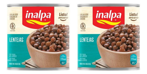 Pack X2 Lata Lentejas Inalpa Secas Remojadas Conserva 300gr