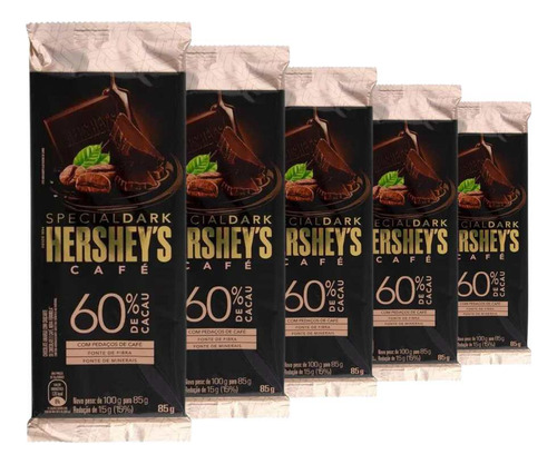 Chocolate Hersheys 60% Cacau Special Dark Café 5 Barras 85g