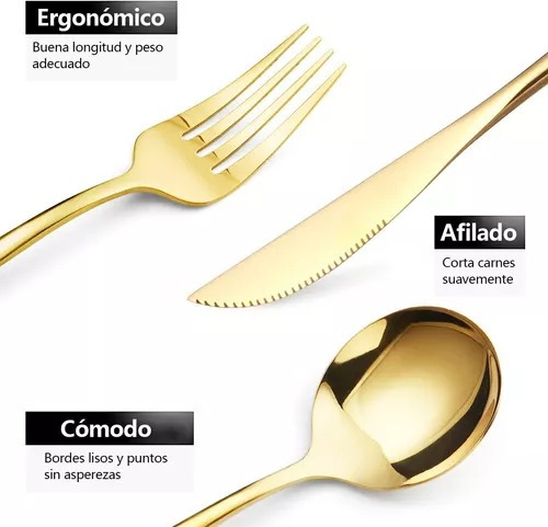 Juego De Cubiertos De Acero Inoxidable Dorado (30 Piezas)