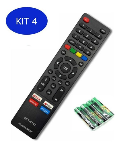 Kit 4 Controle Smart Tv Multilaser Tl20 Tl037 Tl030 Tl027