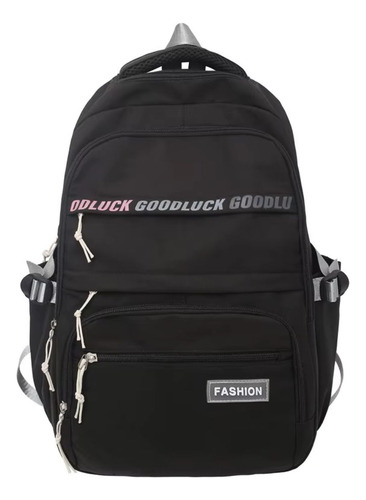Mochila Reforçada Elegante Espaçosa Moda Escolar Cor Preto Desenho Do Tecido Liso