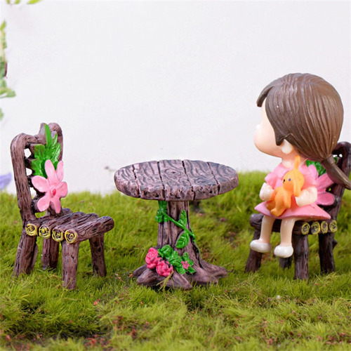 14 Piezas De Accesorios En Miniatura De Jardín, Mini Mesa Y