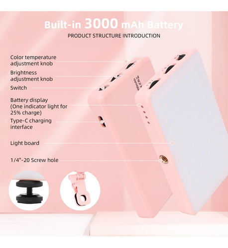 Luz Para Selfie Regulable 120 Led Recargable Rosa Color