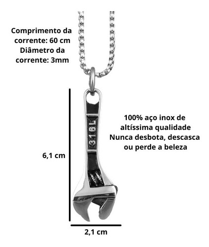 Imagem 5 de 5 de Colar Masculino Com Pingente Chave De Mecânico