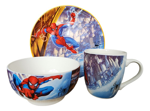 Vajilla Niños Desayuno Spider-man Ill X 3 Piezas Cerámica