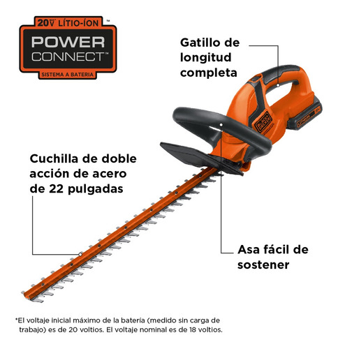 Imagen 2 de 11 de Cortasetos Inalámbrico 22'' Black+decker Lht2220-b3