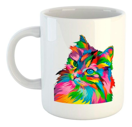 Taza De Ceramica Gato Pintura Varios Colores Art