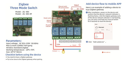 4 Canales Módulo Interruptor Inteligente Rf433, Tuya Zigb Sh