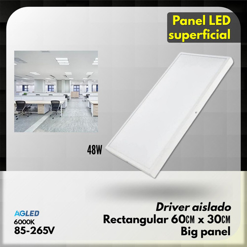 Panel Led Superficial Rectangular 36w 6k 85-265v 30x60cm